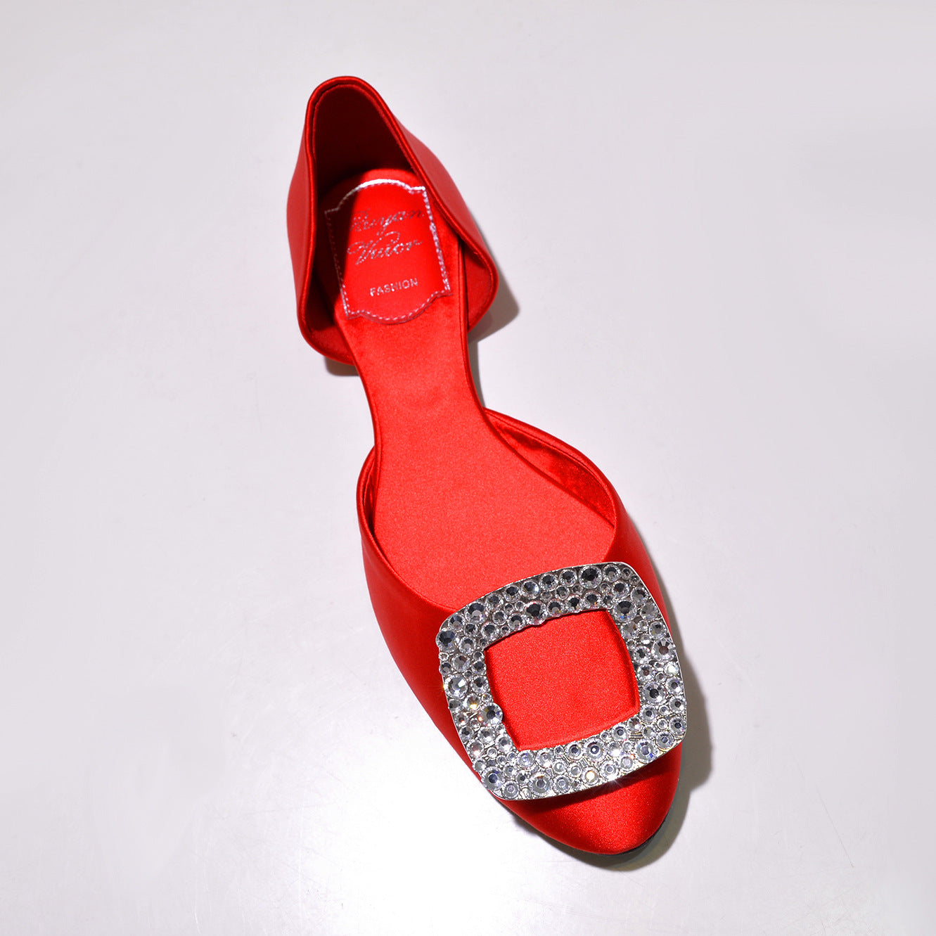 Women's Buckle Flats Hollow Rhinestone Pumps Satin Women's Shoes