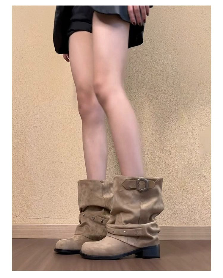 Women's Pants Knee-high Pleated Pile Style Invisible Boots