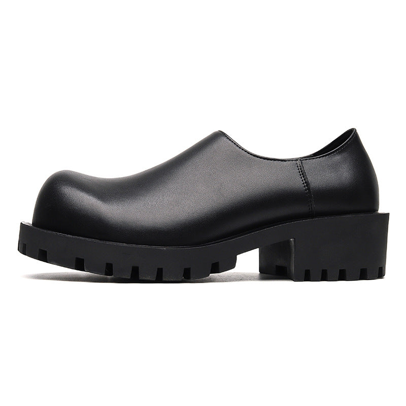 Men's Spring Round Toe Slip-on Platform Low Leather Shoes