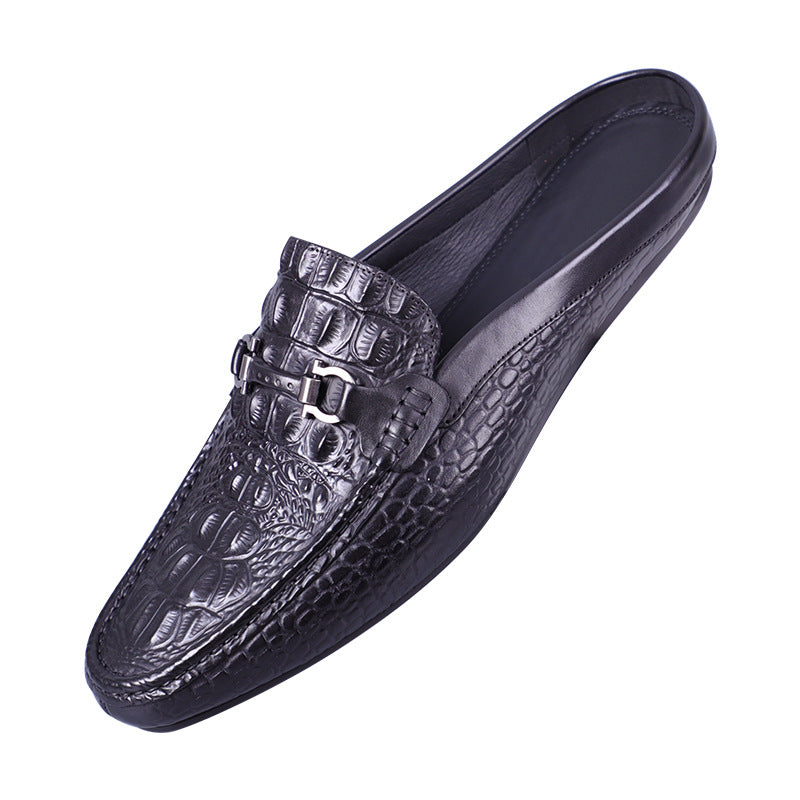Men's Pattern Embossed Genuine Business Slip-on Sloth First Layer Cowhide Leather Shoes
