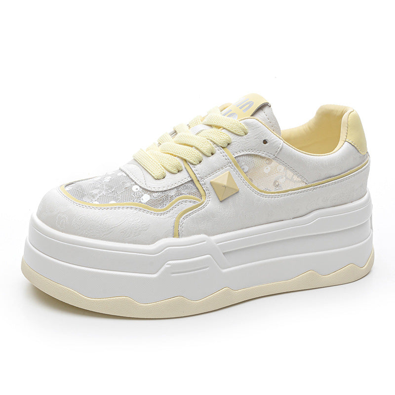 Women's White Height Increasing Insole Sports Genuine Casual Shoes