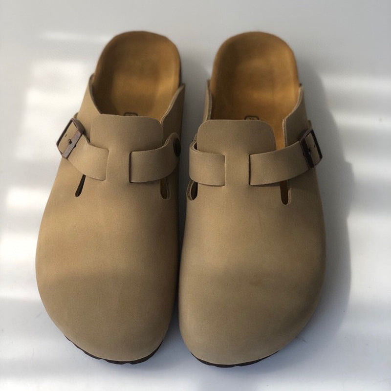 Women's Wear Cowhide Suede Toe Cap Lazy Slippers