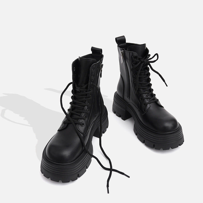 Women's Thick Bottom Height Increasing Insole British Women's Leather Boots