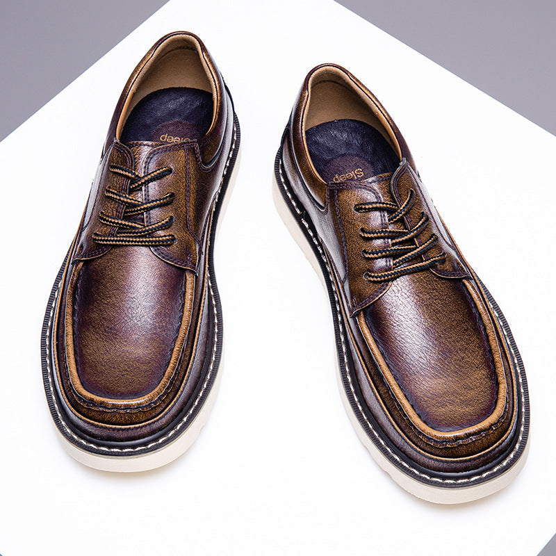Men's Oversized Korean Fashion Tooling Big Head Genuine England Style Leather Shoes