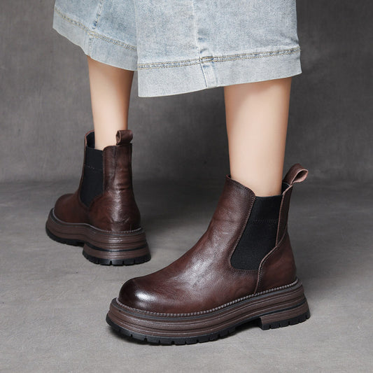 Women's Pattern Top Layer Cowhide Platform Thick Boots