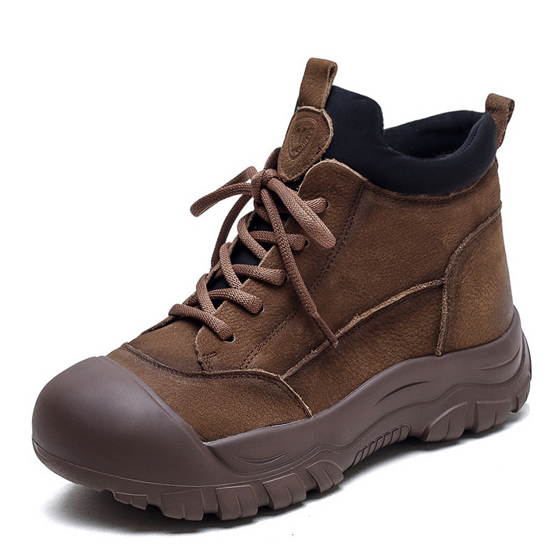 Women's Zipper Ugly Cute Ankle Thick Bottom Top Layer Cowhide Boots