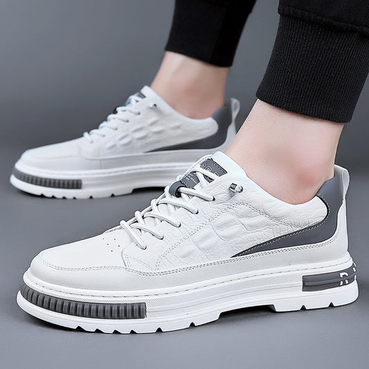 Men's Increasing Insole Spring Crocodile Pattern Sports Fashionable Breathable White Sneakers