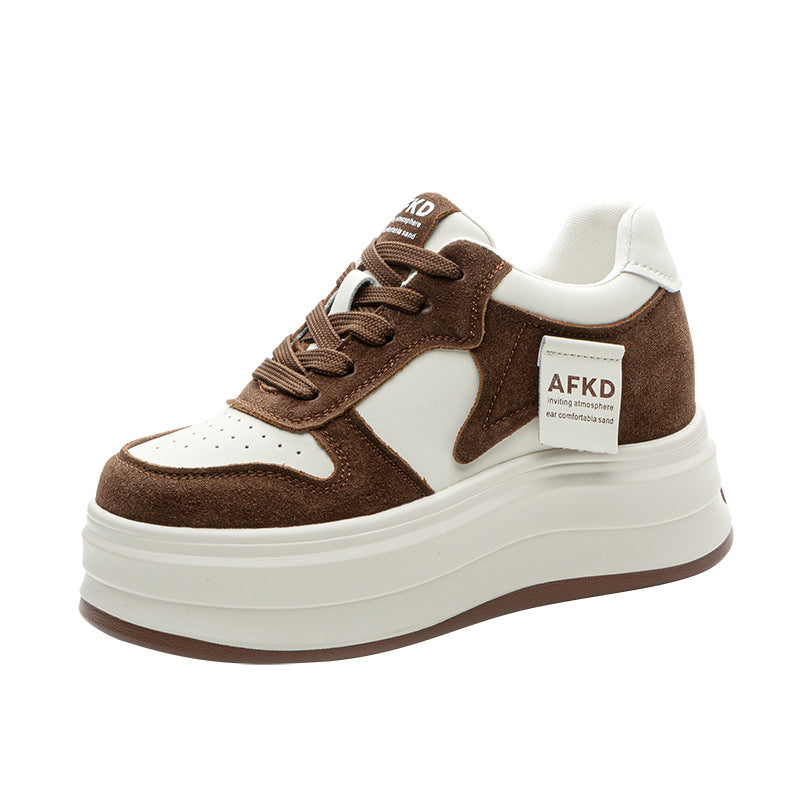 Women's White Platform Bottom Heighten Soft Show Sneakers