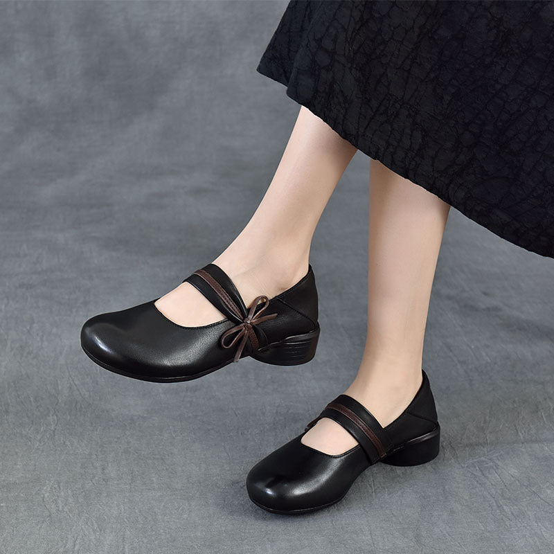 Women's Head Pumps First Layer Cowhide Low Mary Women's Casual Shoes