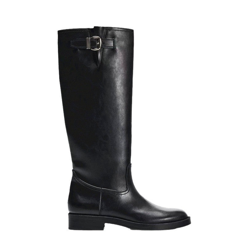 Women's Buckle Decoration Chunky Pantyhose Round Head Thick Bottom Below Boots