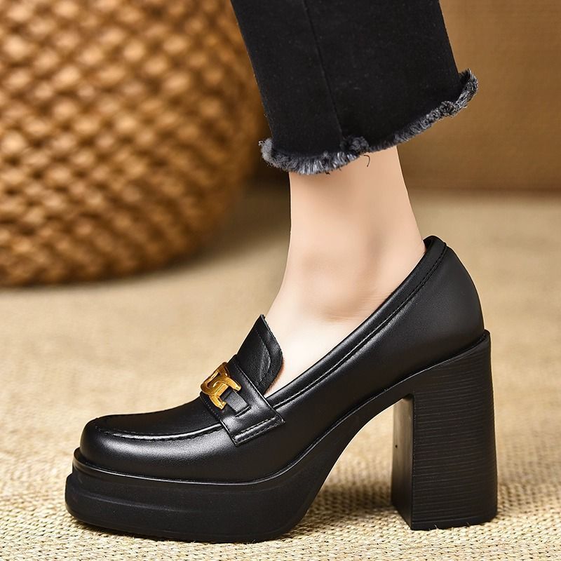 Women's Thick Bottom Waterproof Platform Spring Small Height Increasing Temperament Chunky Loafers