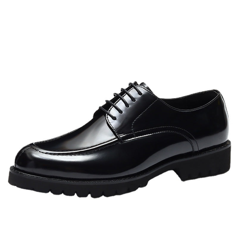 Men's Style Business Formal Wear Genuine Shining Black Platform Leather Shoes