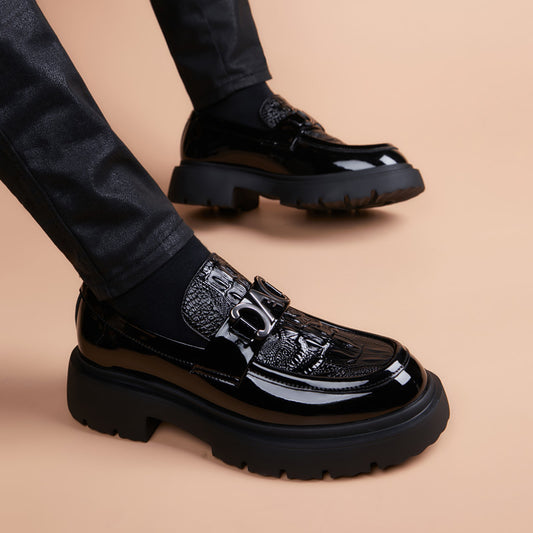 Male Youth British Business Black Platform Leather Shoes