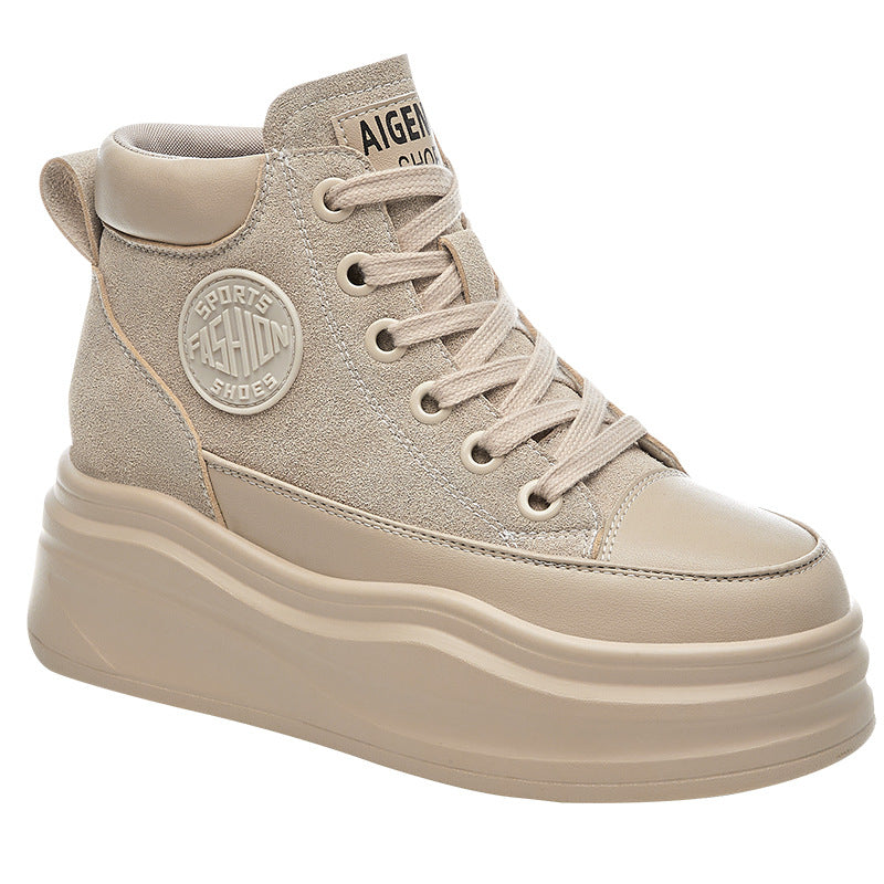 Women's White Fleece-lined Warm Versatile Platform Height Casual Shoes