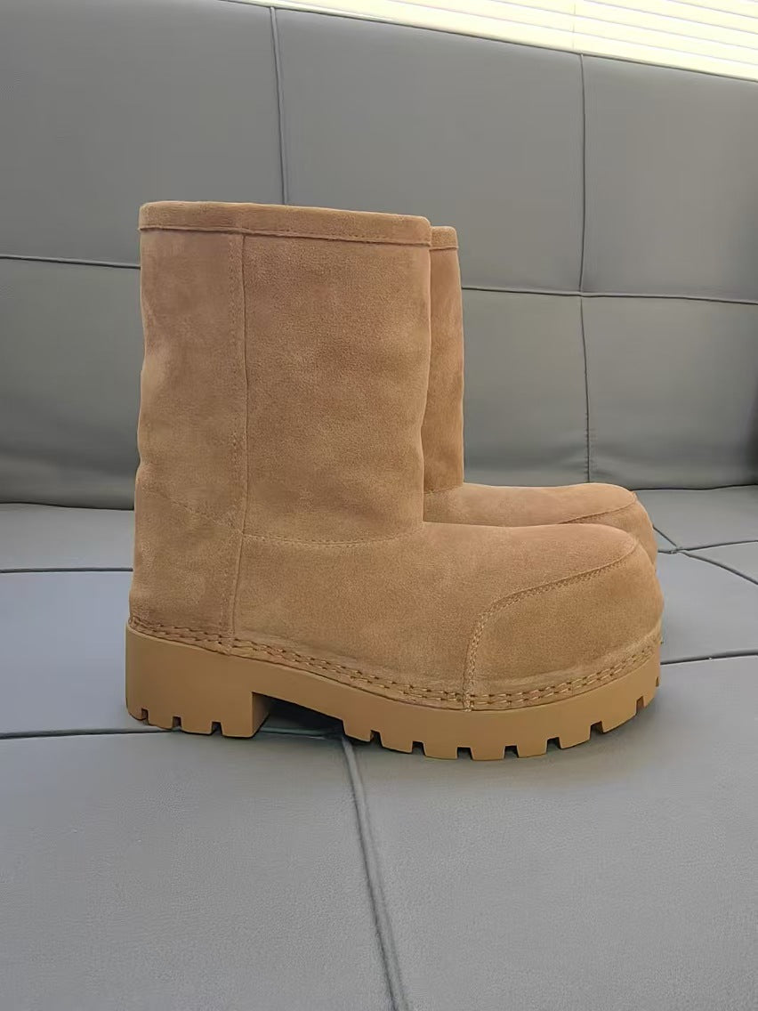 Solid Color Genuine Fur Big Toe Snow Boots