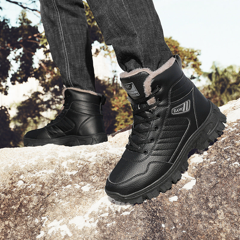 Men's Outdoor Plus Fluff Thickened Warm Black Snow Boots