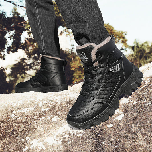 Men's Outdoor Plus Fluff Thickened Warm Black Snow Boots
