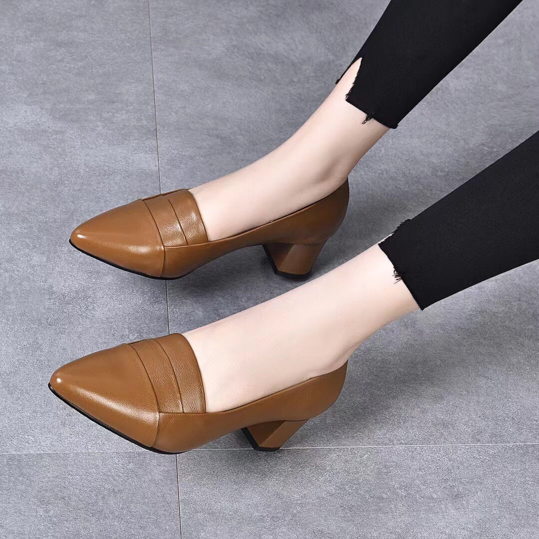 Women's Mouth Pumps First Layer Cowhide Spring British Women's Fashion Shoes