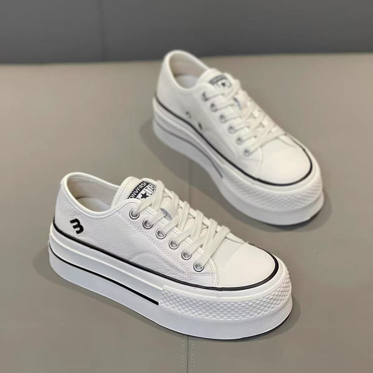 Women's Genuine Platform White Spring Lace Up Sneakers