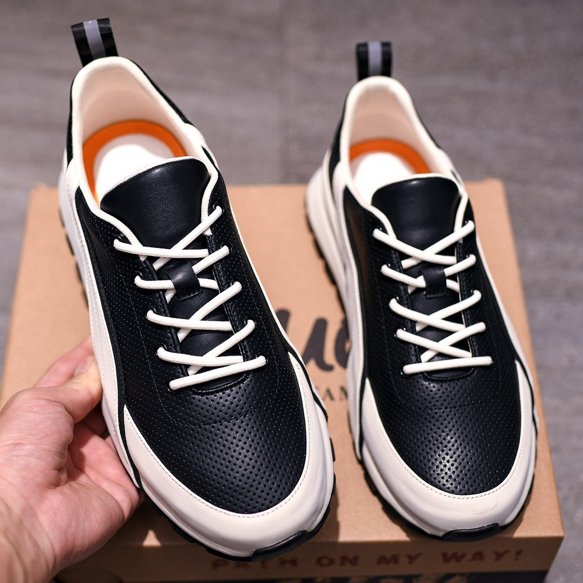 Men's Summer Sports Board Breathable Punching White Men's Shoes
