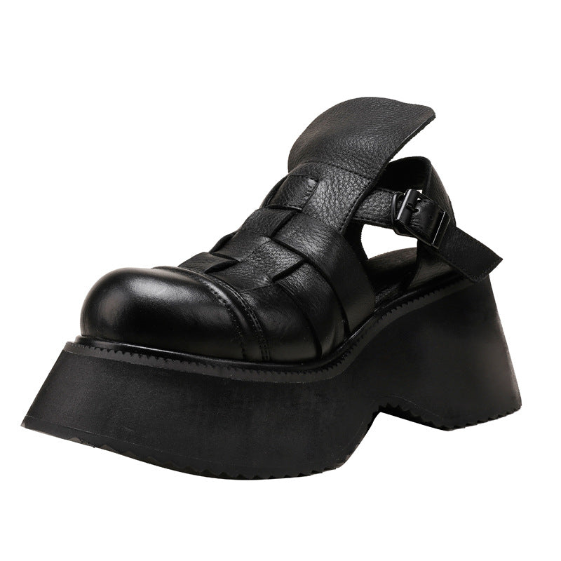 Women's Cowhide Woven Platform Comfortable Wedge Genuine Sandals