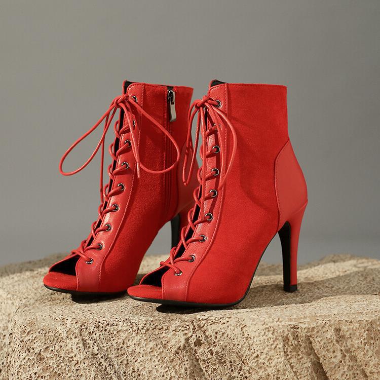 Women's Peep Toe Stiletto Ankle Jazz Dance Large Boots