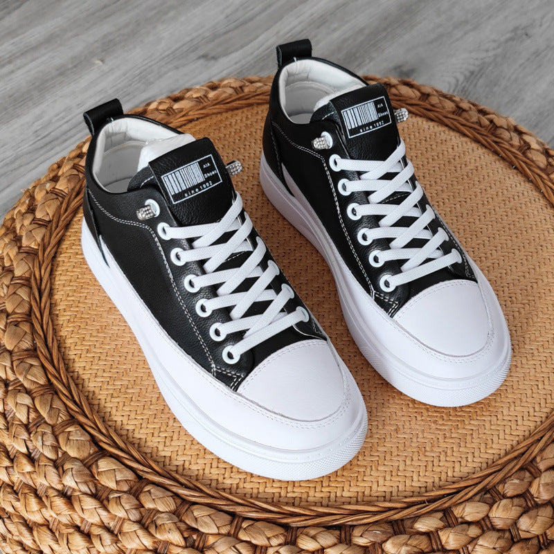 Women's First Layer Cowhide White Sports Flat Casual Shoes