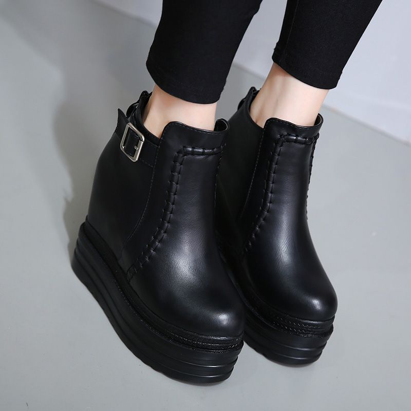 Women's Platform Wedge Booties Single Waterproof Ankle Inner Height Increasing Boots