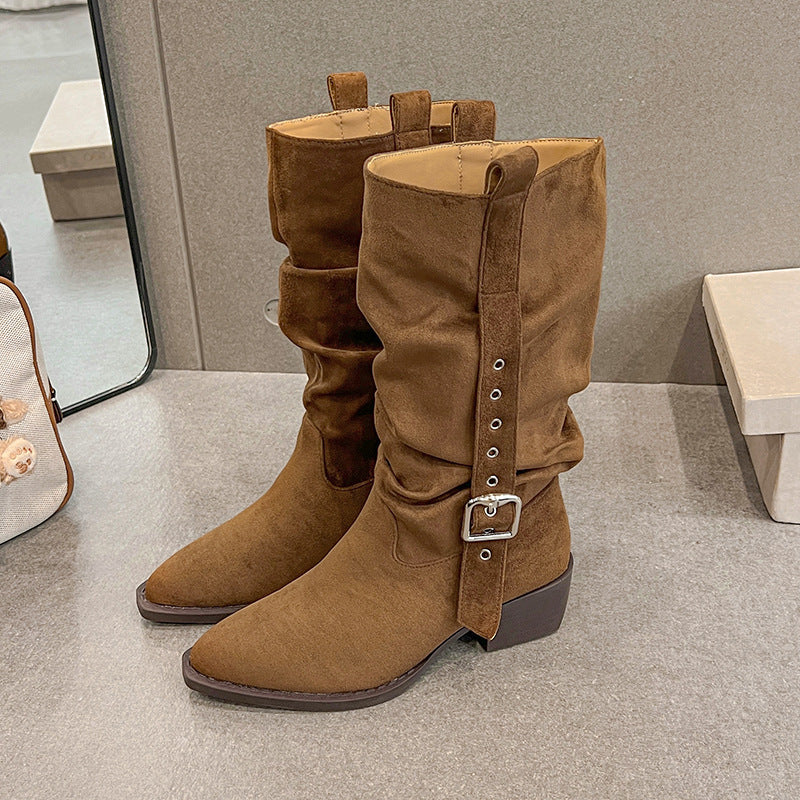 Women's Pointed Khaki Pile Style Waste Soil Wind Boots
