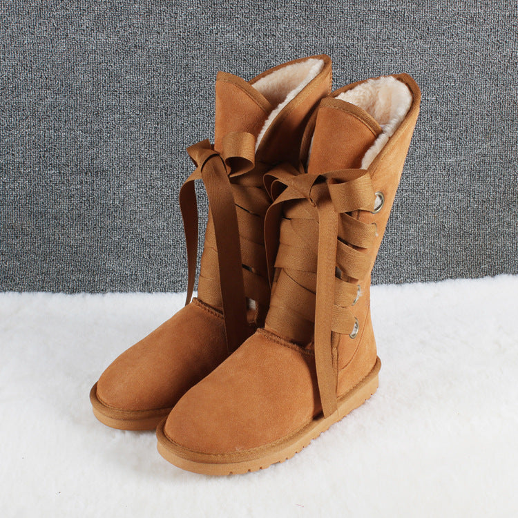 Tube Cross Strap Bow Male Female Large Size Winter Snow Boots