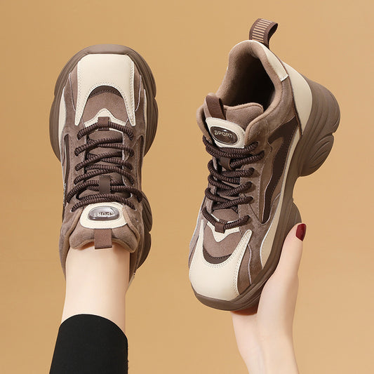 Female Plus Size Fleece-lined Black Platform Sneakers