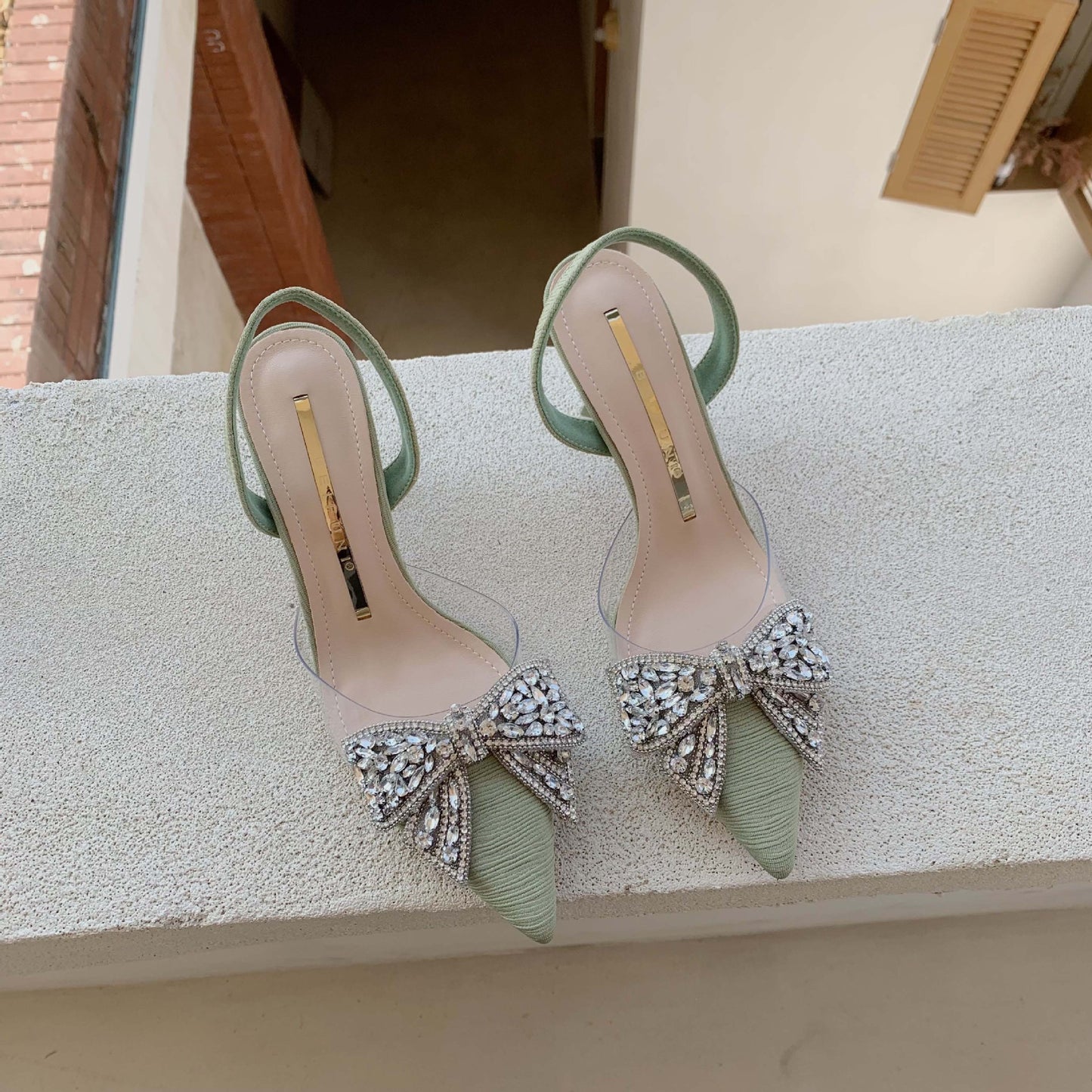 Women's Fairy Style High Transparent Rhinestone Pointed Toe Butterfly Stiletto Women's Fashion Shoes