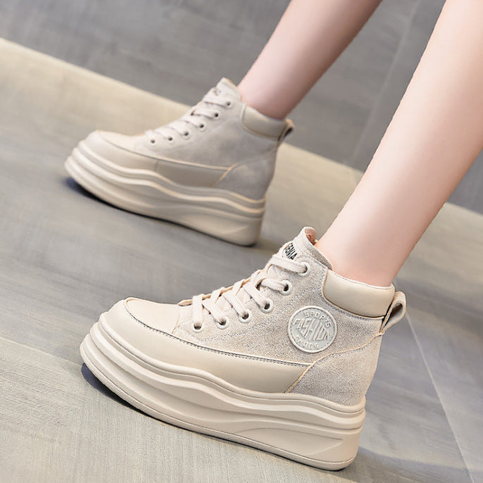 Women's White Fleece-lined Warm Versatile Platform Height Casual Shoes