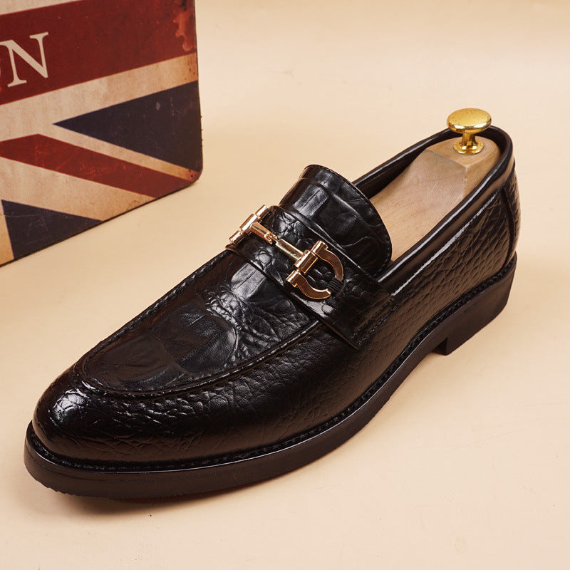 Men's Retro Crocodile Pattern Fashion Pointed One Pedal Hair Stylist Korean Men's Business Leather Shoes