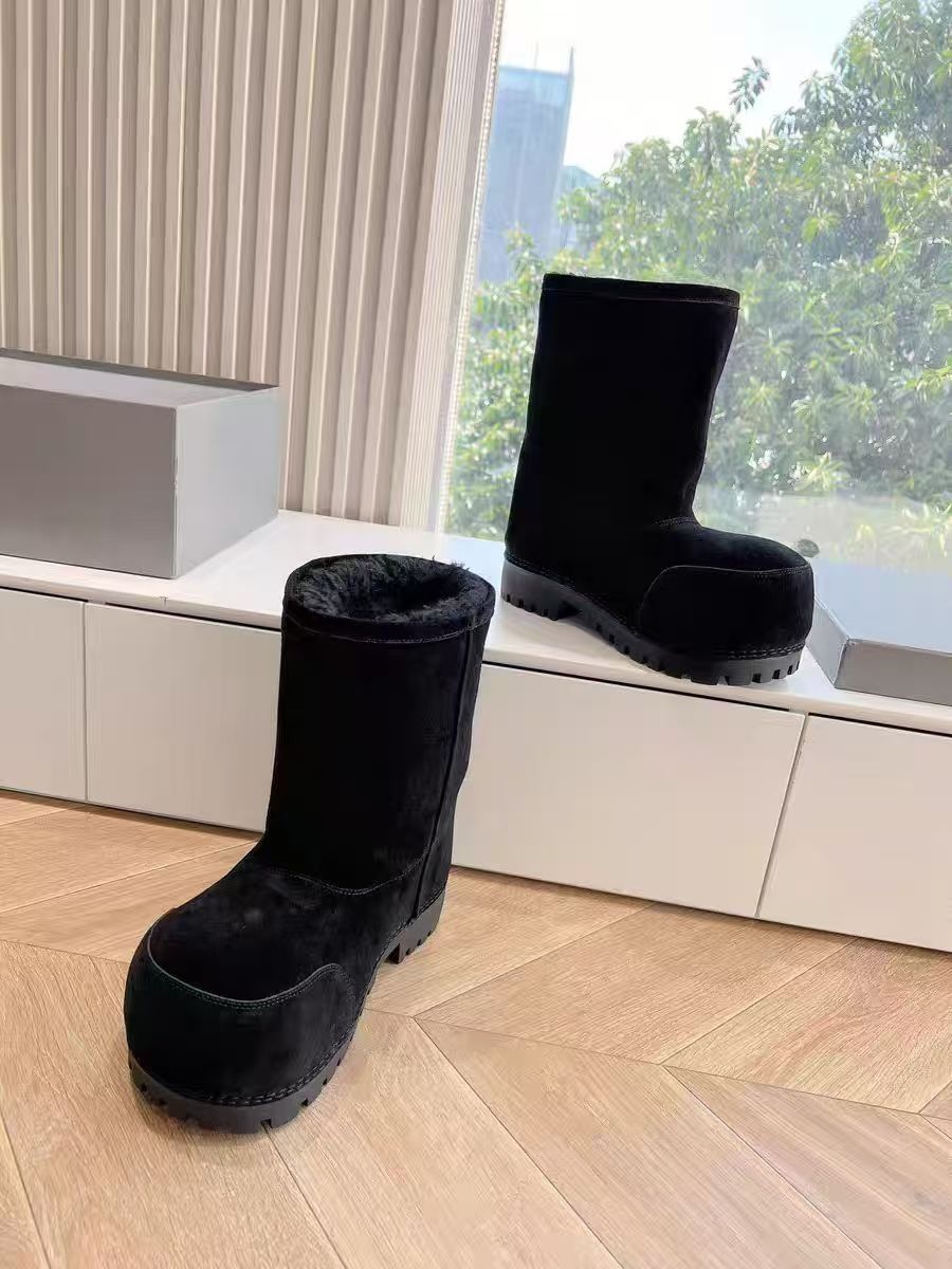 Solid Color Genuine Fur Big Toe Snow Boots