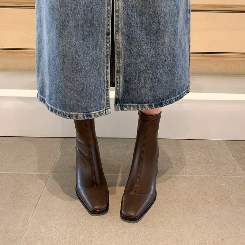 Women's Skinny Martin Temperament Western Style Square Heels