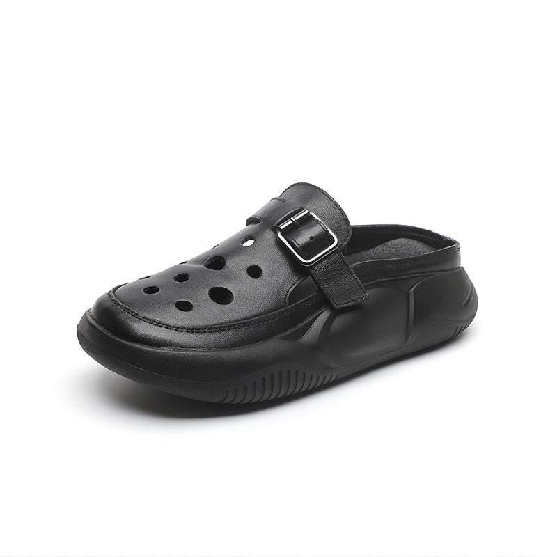 Women's Genuine Retro Closed Toe Platform Muffin Slippers