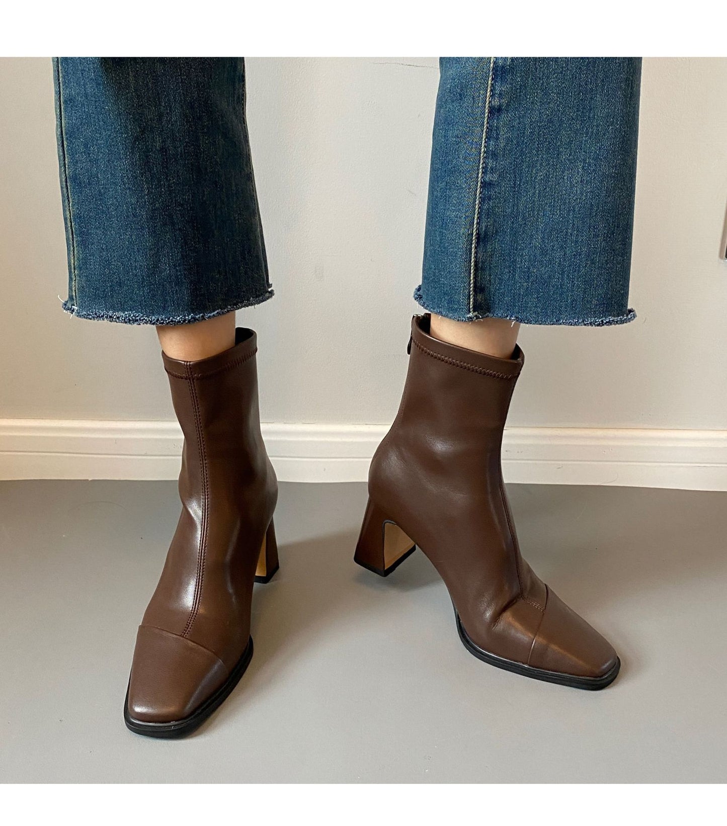 Women's Cowhide Version Black French High-heeled Skinny Boots