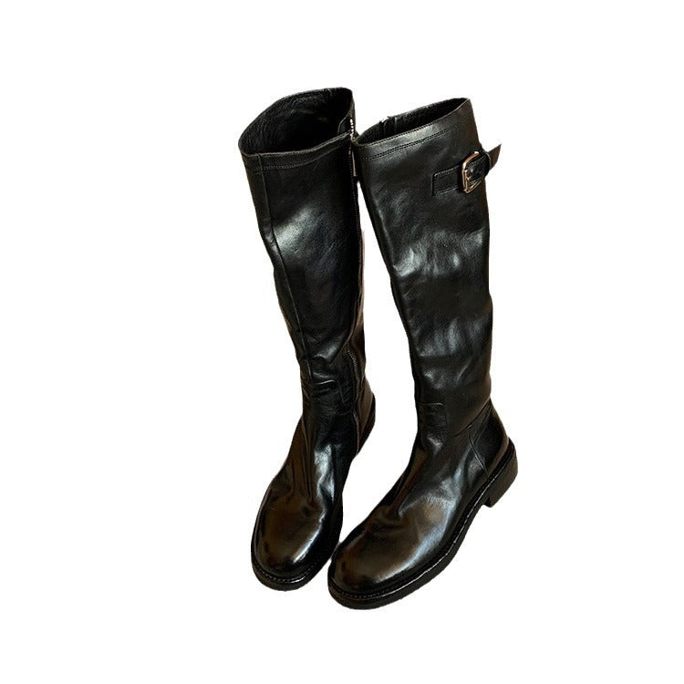 Women's Version Grape Mom Pleated Washed Platform Chunky Boots