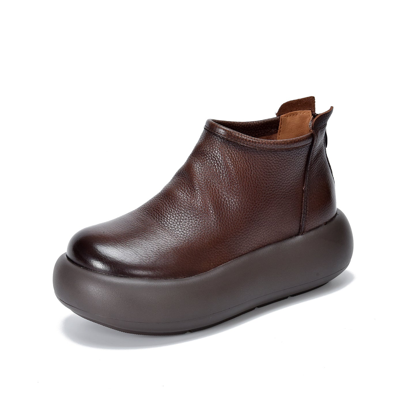 Simple Round Toe Ankle Genuine Platform Women's Leather Boots