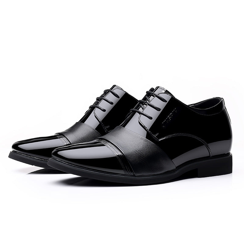Men's Height Increasing Insole Pointed Toe Shiny Patent Business Formal Leather Shoes