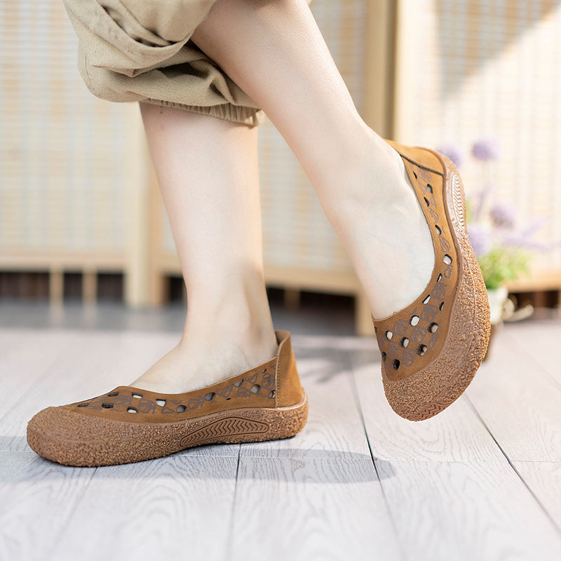 Travel First Layer Cowhide Hollow Pumps Casual Shoes