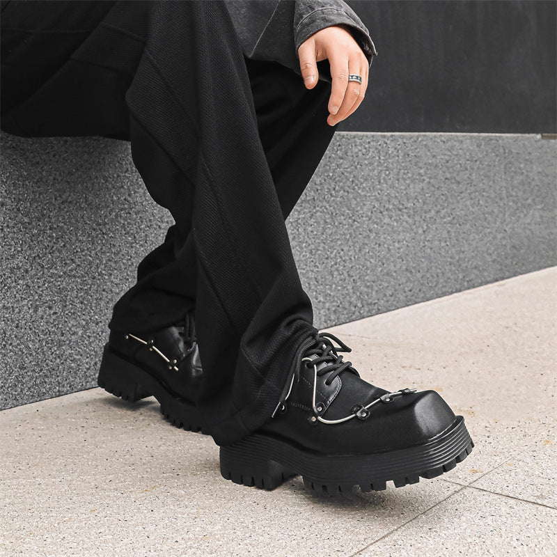 Men's Style Thick Bottom Derby Black Business Leather Shoes