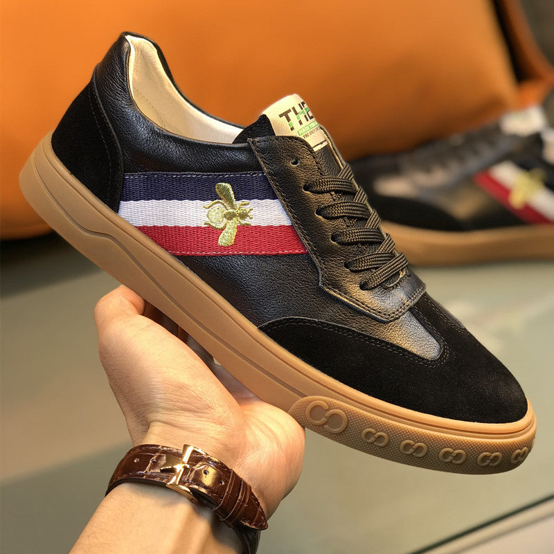 Men's Bee White British Trendy Board Sneakers