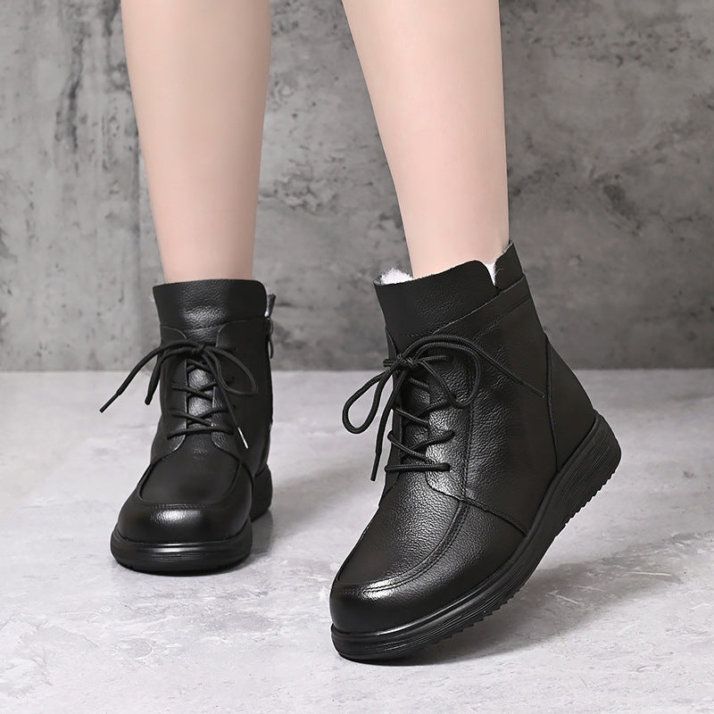 Women's Cotton Mother's Sheepskin Fur Integrated Soft Bottom Short Warm Boots