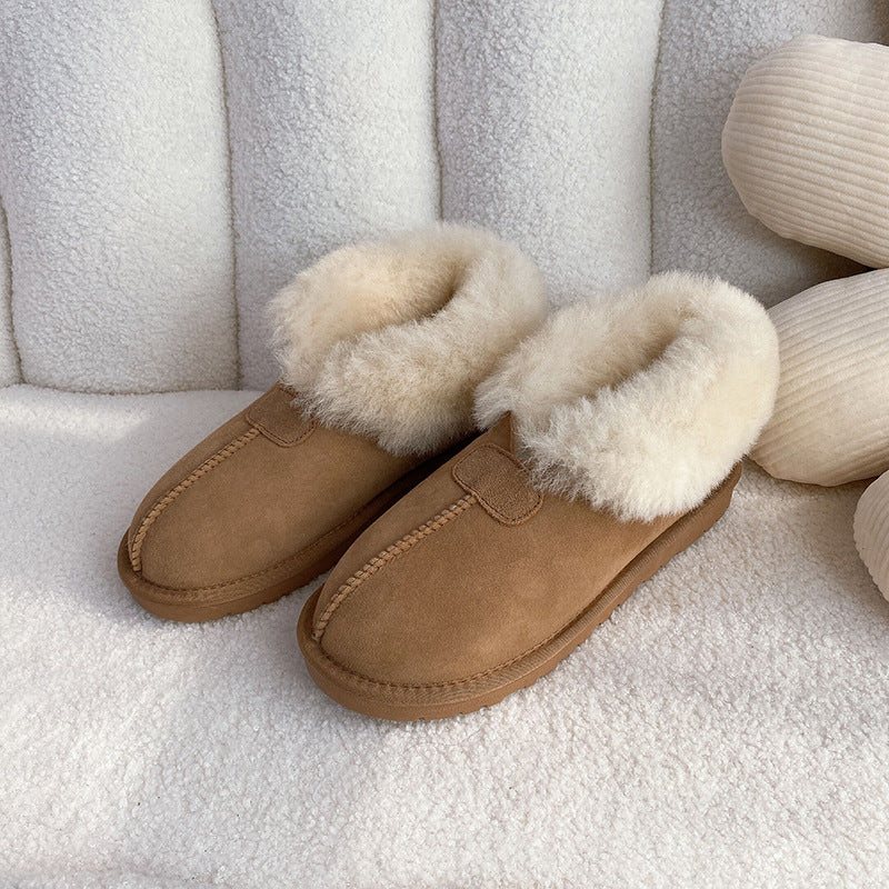 Women's Fur Thick Sheepskin Winter Warm Flanging Snow Boots