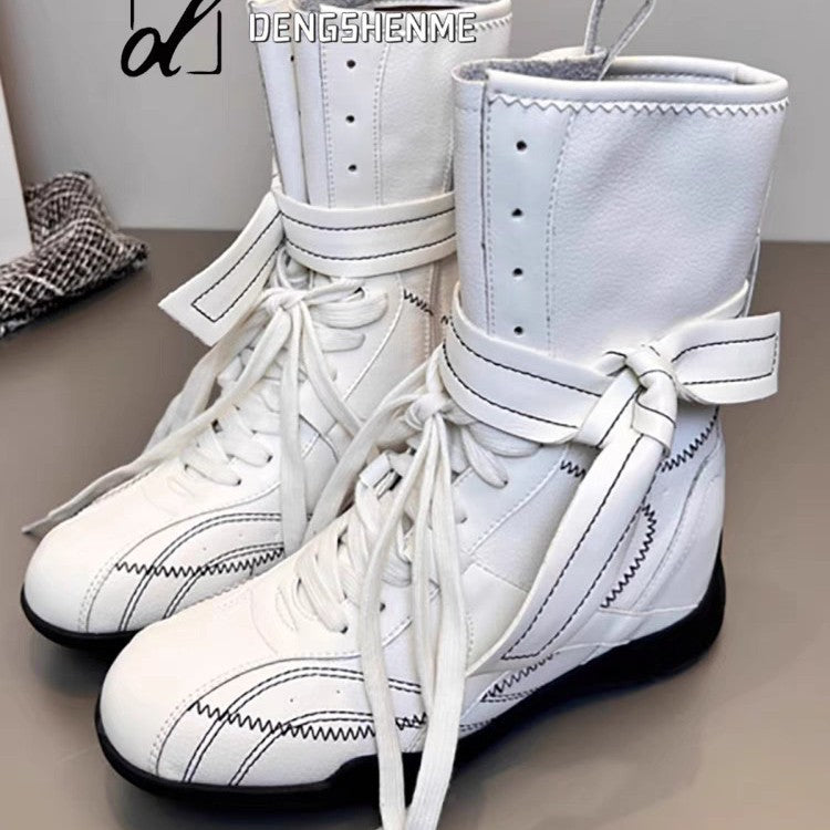 Women's Version Flat Hight Increasing Martin Boxing Matte Women's Leather Boots