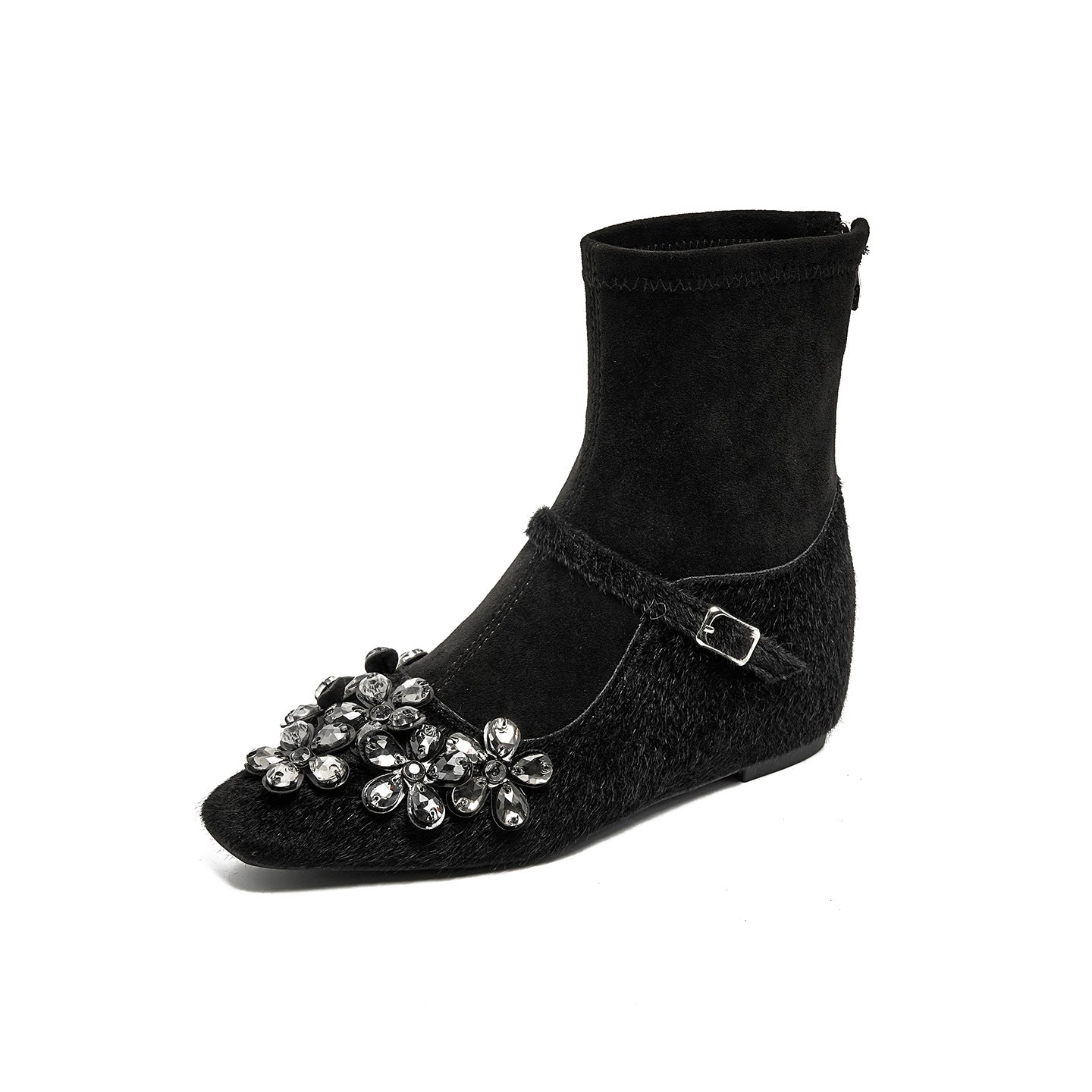 Women's Skinny Short Suede Mary Jane Stretch French Women's Leather Boots