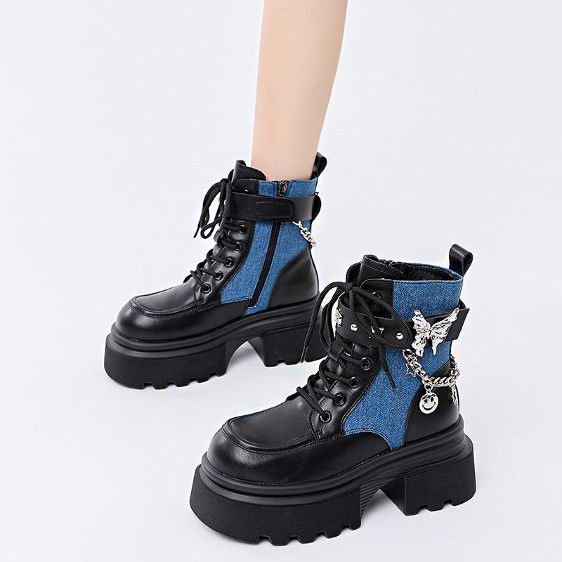 Women's Martin Thick-soled Niche Cowboy Butterfly Chain British Style Boots
