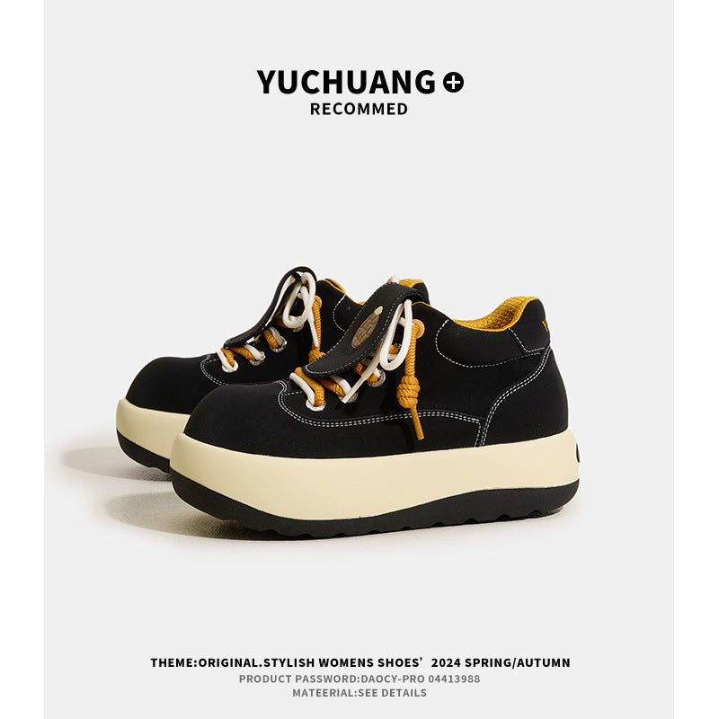 Women's Toe Martin Thick Bottom Heighten Retro Platform Casual Shoes
